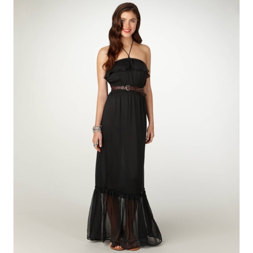 American Eagle True Black Ruffled Maxi Dress